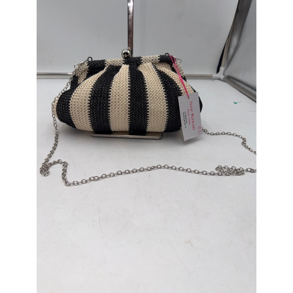 Isaac Mizrahi Black White Striped Woven Clutch Crossbody YG72251